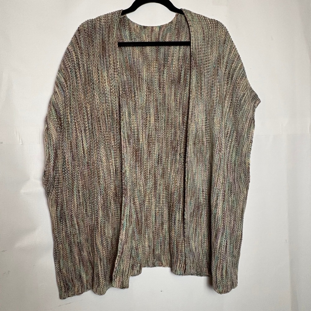 Womens 3X Multi Color Space Dye Knit Open Front Poncho Cardigan Vest Sleeveless